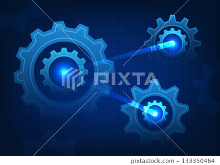 Abstract background gear technology represents modern era driving gear technology digital hi-tech is a feat of engineering that keeps the internet going. Tasks on a blue background 138350464