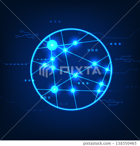 Technology abstract background Hub that connects the technology to process the data is responsible for issuing commands and managing them. It is a circle with mixed technology cycles. 138350465