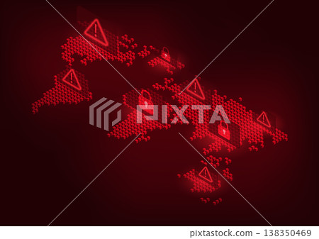 World map technology A world map with an alert symbol and a lock, indicating a possible theft of sensitive global technological information. 138350469