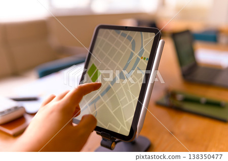 Close-up of tablet map operation Close-up of tablet map operation 138350477