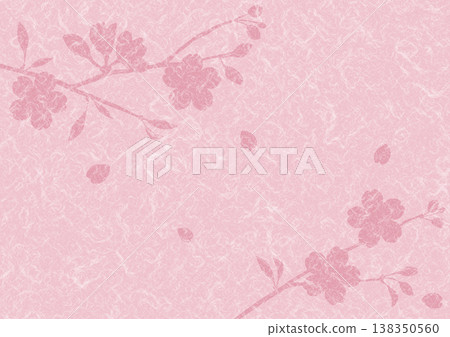 Cherry blossom silhouette and washi paper background material. Springtime Japanese design, pink Unryu paper. Cherry blossom silhouette and washi paper background material. Springtime Japanese design, pink Unryu paper. 138350560