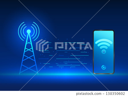 Transmission tower technology It is a technology that emits signals into mobile phones. used for communication and internet access Vector illustration of cell tower with smartphone with wifi icon Transmission tower technology It is a technology that emits signals into mobile phones. used for communication and internet access Vector illustration of cell tower with smartphone with wifi icon 138350602