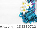 white flowers frangipani on scarf of woman lifestyle colorful day 138350712