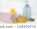 liquid soap, terry cloth and sponge health care of baby  138350715