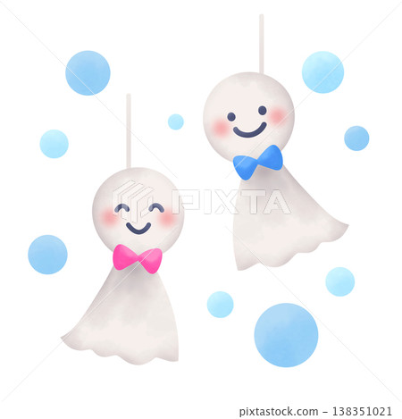 Cute teru teru bozu and fluffy blue circle Cute teru teru bozu and fluffy blue circle 138351021