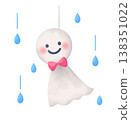 Illustration of a smiling teru teru bozu (weather doll) and raindrops 138351022