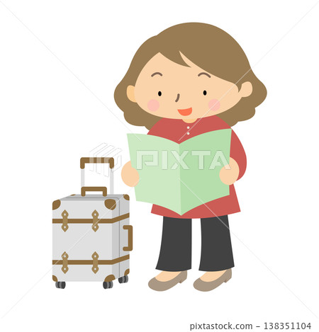 一幅描繪年輕女子在日常生活中旅行或外出時站立的隨意插圖。 138351104