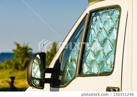 Camper with internal thermal screen blind at window 138351240