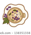Blackcurrant Tea Cup Top View. Herbal Beverage on Craft Saucer with Mint Leaf. Berry Vitamin Drink. Vector Illustration. 138351338