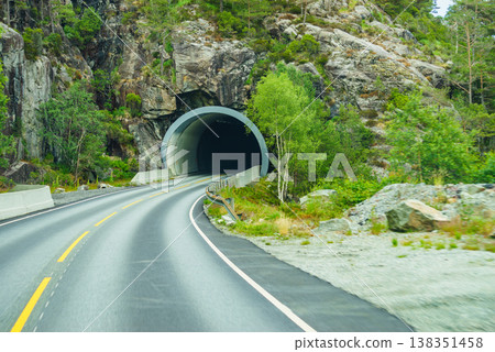 Road with tunnel in mountains Norway 138351458