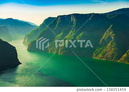 Fjord landscape Aurlandsfjord in Norway 138351459