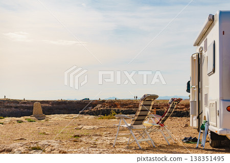 Camper on seaside, camping. Camper on seaside, camping. 138351495