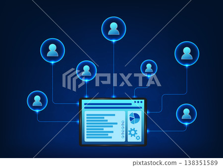 Long distance communication technology via the Internet which is used both to talk and send business information through iPad devices Vector illustration of iPad connected icon. 138351589