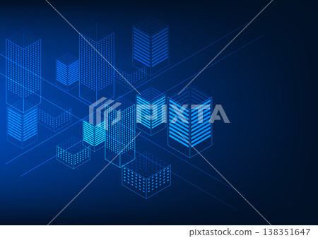 Isometric Smart City Simulation Background Smart city concept without human control with a system to connect people in the city through a network system and made business in the city expand 138351647