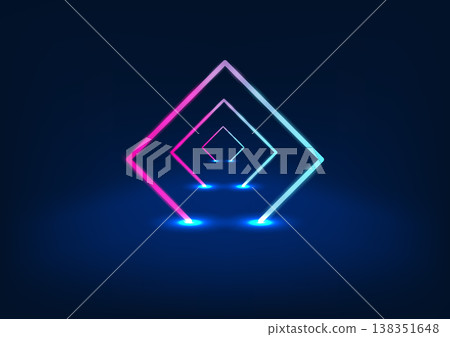 Podium Triangle bending neon lights with blue and purple lighting. to make the product stand out as more modern luxury being placed on a platform long and high from the ground Podium Triangle bending neon lights with blue and purple lighting. to make the product stand out as more modern luxury being placed on a platform long and high from the ground 138351648