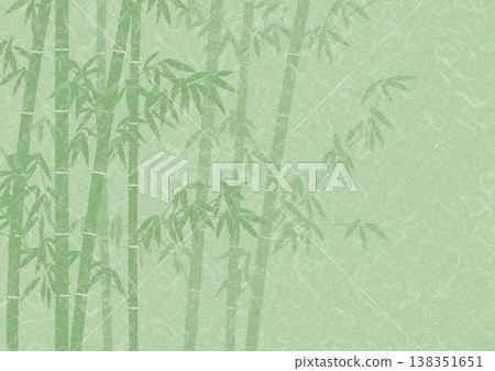 A silhouette of a bamboo forest and a background made of Japanese paper. A Japanese-style horizontal design with green Unryu paper and a wide margin on the right side. A silhouette of a bamboo forest and a background made of Japanese paper. A Japanese-style horizontal design with green Unryu paper and a wide margin on the right side. 138351651