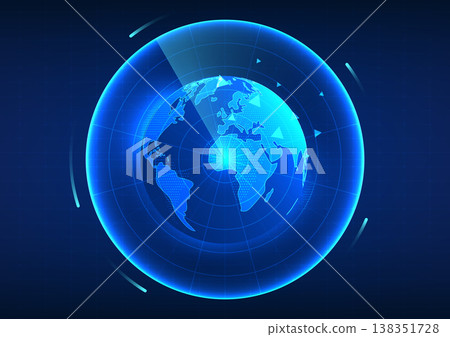 Earth technology. Globe overlaid with radar. Refers to GPS technology that can tell the location of the destination to travel to or the user's location in which corner of the world. Earth technology. Globe overlaid with radar. Refers to GPS technology that can tell the location of the destination to travel to or the user's location in which corner of the world. 138351728