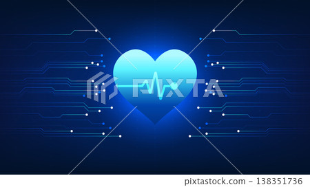 Medical technology The heart is connected to the technology circuit board. Modern technology innovation that measures the patient's heartbeat for diagnosis and treatment. 138351736