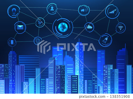 Large smart city using internet technology. The artificial intelligence system that helps in various matters increases convenience and makes business in the city grow more. 138351908