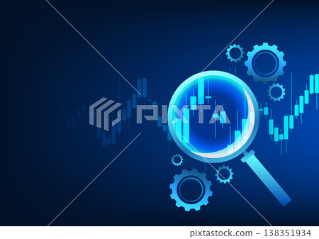 Stock chart is a technology created to display financial market prices for investors to analyze buy or sell. It is a candlestick chart with a magnifying glass and gears. Stock chart is a technology created to display financial market prices for investors to analyze buy or sell. It is a candlestick chart with a magnifying glass and gears. 138351934