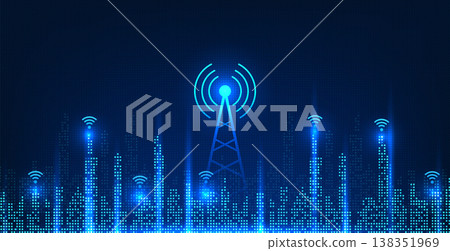 Cellular technology located on the smart city is pixelated. Smart city concept with signal towers for people in the city to access information. Send business communications smoothly. Cellular technology located on the smart city is pixelated. Smart city concept with signal towers for people in the city to access information. Send business communications smoothly. 138351969