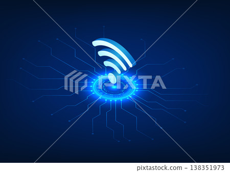 WiFi technology Placed on the technology circle with the connected technology circuit, Wi-Fi is a technology that emits a wireless signal to electronic devices. It is an isometric vector illustration. 138351973