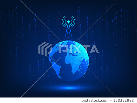 Transmission tower technology Placed on the world with information lines Refers to the technology of transmitting signals around the world to access the Internet. communication business contact 138351988
