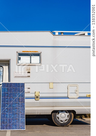 Solar photovoltaic panel at camper caravan Solar photovoltaic panel at camper caravan 138352001