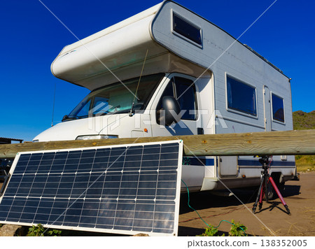 Solar photovoltaic panel at camper caravan Solar photovoltaic panel at camper caravan 138352005