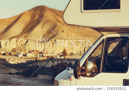 Camper rv in Tabernas desert nature, Spain Camper rv in Tabernas desert nature, Spain 138352012