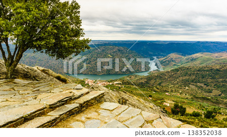 Douro river and Mazouco village in Portugal. 138352038