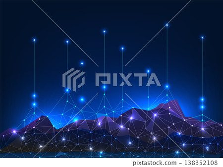 Information technology An image of a mountain with interconnected lines rising up A data collection concept to send large amounts of data to a destination through a high-speed internet network. Information technology An image of a mountain with interconnected lines rising up A data collection concept to send large amounts of data to a destination through a high-speed internet network. 138352108