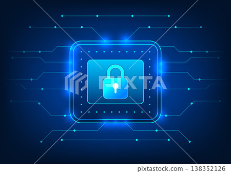 Screen technology background Screen with lock in the middle and has a circuit board surrounding it Refers to accessing a cyber-secured system. Prevent data theft and data damage 138352126