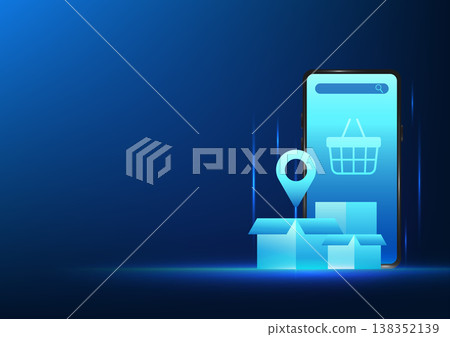 E-commerce technology Mobile phone with a basket and box on the screen Showing the business of opening an online store. Let customers order products through the app and have the products delivered. E-commerce technology Mobile phone with a basket and box on the screen Showing the business of opening an online store. Let customers order products through the app and have the products delivered. 138352139