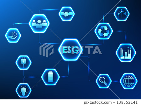 ESG connected to investment icons Shows that investing in business, environment, society and good governance is a sustainable investment. ESG connected to investment icons Shows that investing in business, environment, society and good governance is a sustainable investment. 138352141