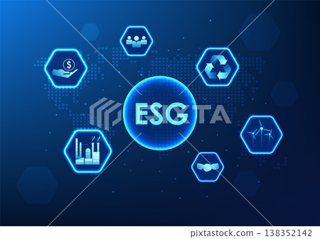 ESG technology is at the front of the world map. It is an investment that is popular all over the world. It is an investment in business, environment, society and good governance. ESG technology is at the front of the world map. It is an investment that is popular all over the world. It is an investment in business, environment, society and good governance. 138352142