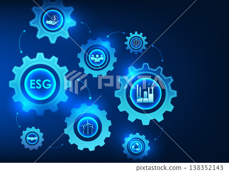 ESG technology and icons inside the gear Shows the drive for investment in business in the environment, society and good governance. It is a sustainable investment. ESG technology and icons inside the gear Shows the drive for investment in business in the environment, society and good governance. It is a sustainable investment. 138352143