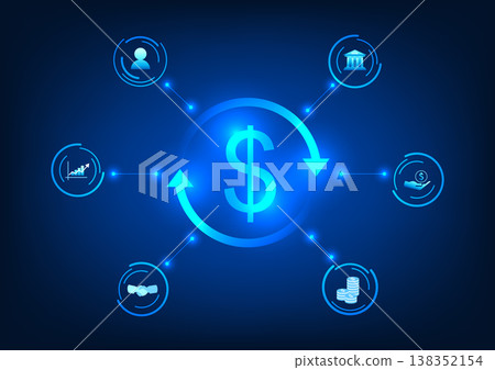 Money exchange technology Dollar connected icons Shows the exchange rate of each country's currency. 138352154