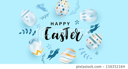 Happy Easter! Beautiful Easter greeting card background vector illustration featuring... 138352164