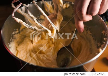 Beating cream filling for pie. white mass 138352428