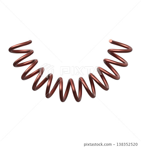 Metal spring, curved extended copper, brass coil 3D vector icon, realistic flexible spiral metal wire bent, springy coil 138352520