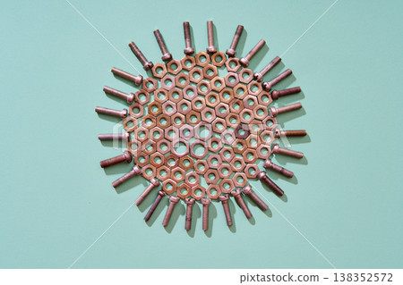 Radial bolts and nuts geometric composition 138352572
