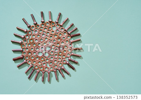 Circular Bolts and nuts pattern with copy space 138352573