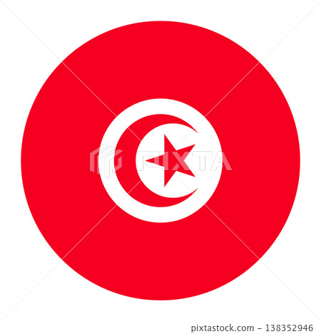 Circular Tunisian national flag symbol. Country emblem with crescent and star for travel and language. Circular Tunisian national flag symbol. Country emblem with crescent and star for travel and language. 138352946