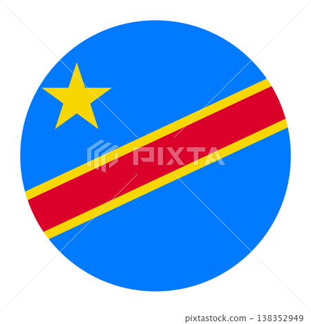 Circular DR Congo national flag symbol. Country emblem for travel, language and African culture. Circular DR Congo national flag symbol. Country emblem for travel, language and African culture. 138352949