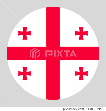 Circular Georgian national flag symbol. Five-cross flag emblem for travel and culture. Circular Georgian national flag symbol. Five-cross flag emblem for travel and culture. 138352956