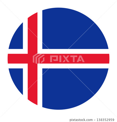 Circular Icelandic national flag symbol. Scandinavian cross emblem for travel, nature and language. Circular Icelandic national flag symbol. Scandinavian cross emblem for travel, nature and language. 138352959