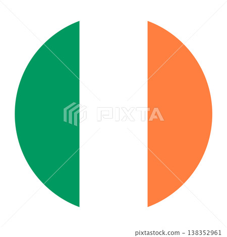 Circular Irish national flag symbol. Country emblem for travel, language and culture. Circular Irish national flag symbol. Country emblem for travel, language and culture. 138352961