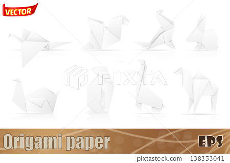 set icons origami paper animals vector illustration 138353041