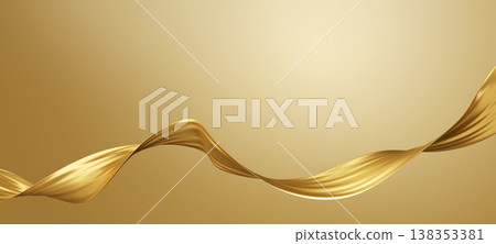 Abstract luxury gold flowing ribbon wave on golden background with copy space for beauty skincare and cosmetic product 3D render 138353381